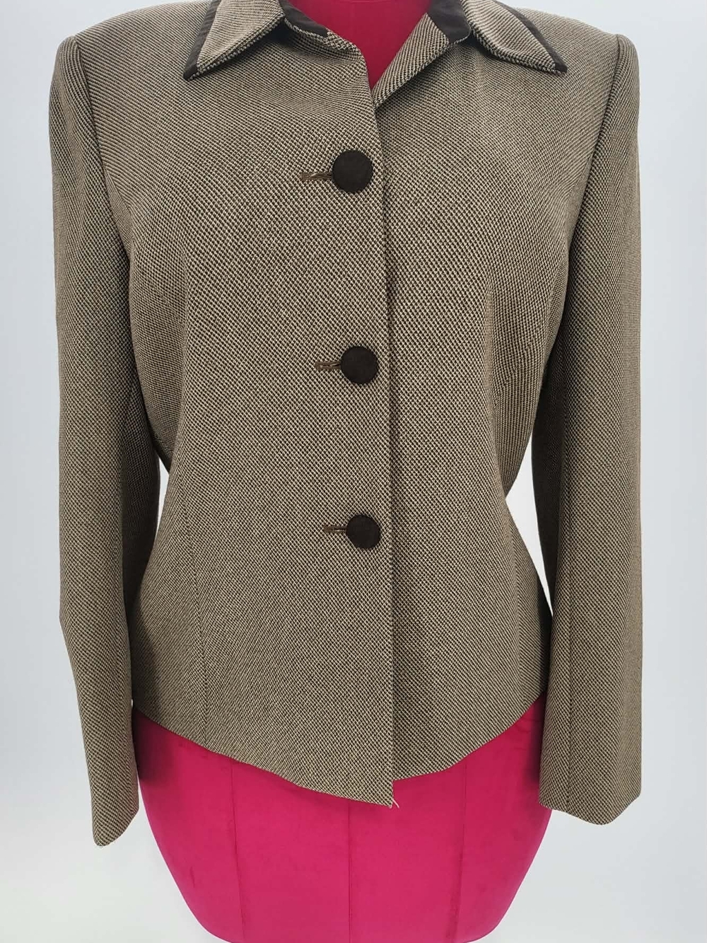 Le Suit Taupe Herringbone Women's Blazer